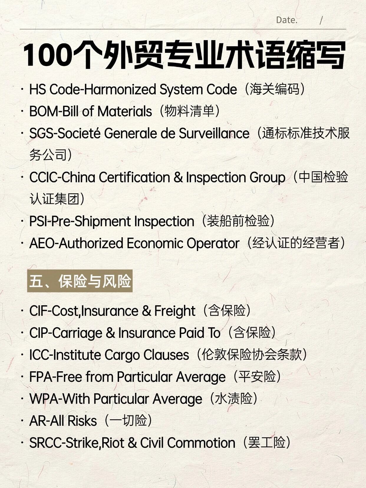 100个外贸常用专业术语缩写汇总