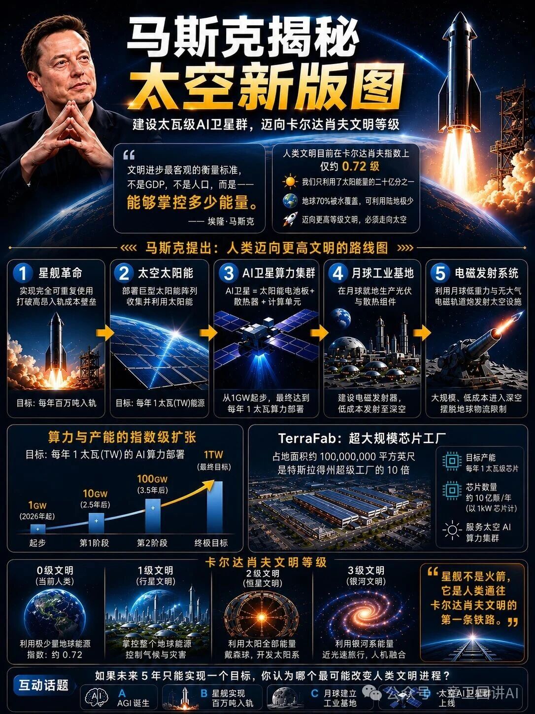 马斯克勾勒太空新版图：以星舰与太空能源，推动人类进阶卡尔达肖夫高级文明
